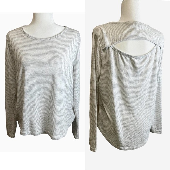 Athleta Tops - Athleta Long Sleeve Shirt Women’s sz. Medium Tall Gray Stripes Cut out Back